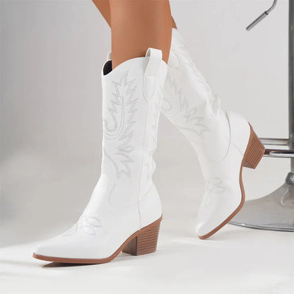 Women's Vintage Boots with Square Heels and Pointed Toes