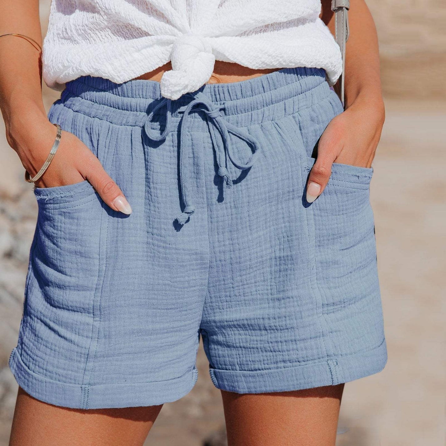 Short Décontracté pour Femme – Tissu Léger et Taille Élastique à Cordon