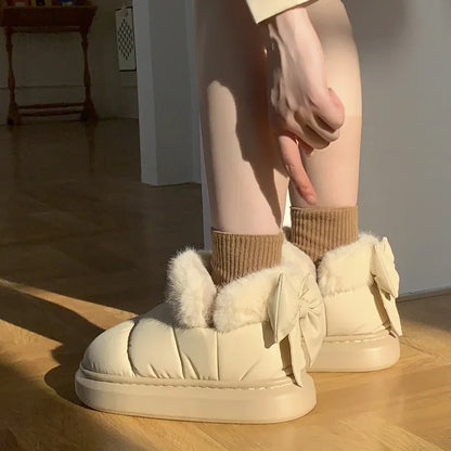 Women's Casual Ankle Boots with Bow and Fur Lining