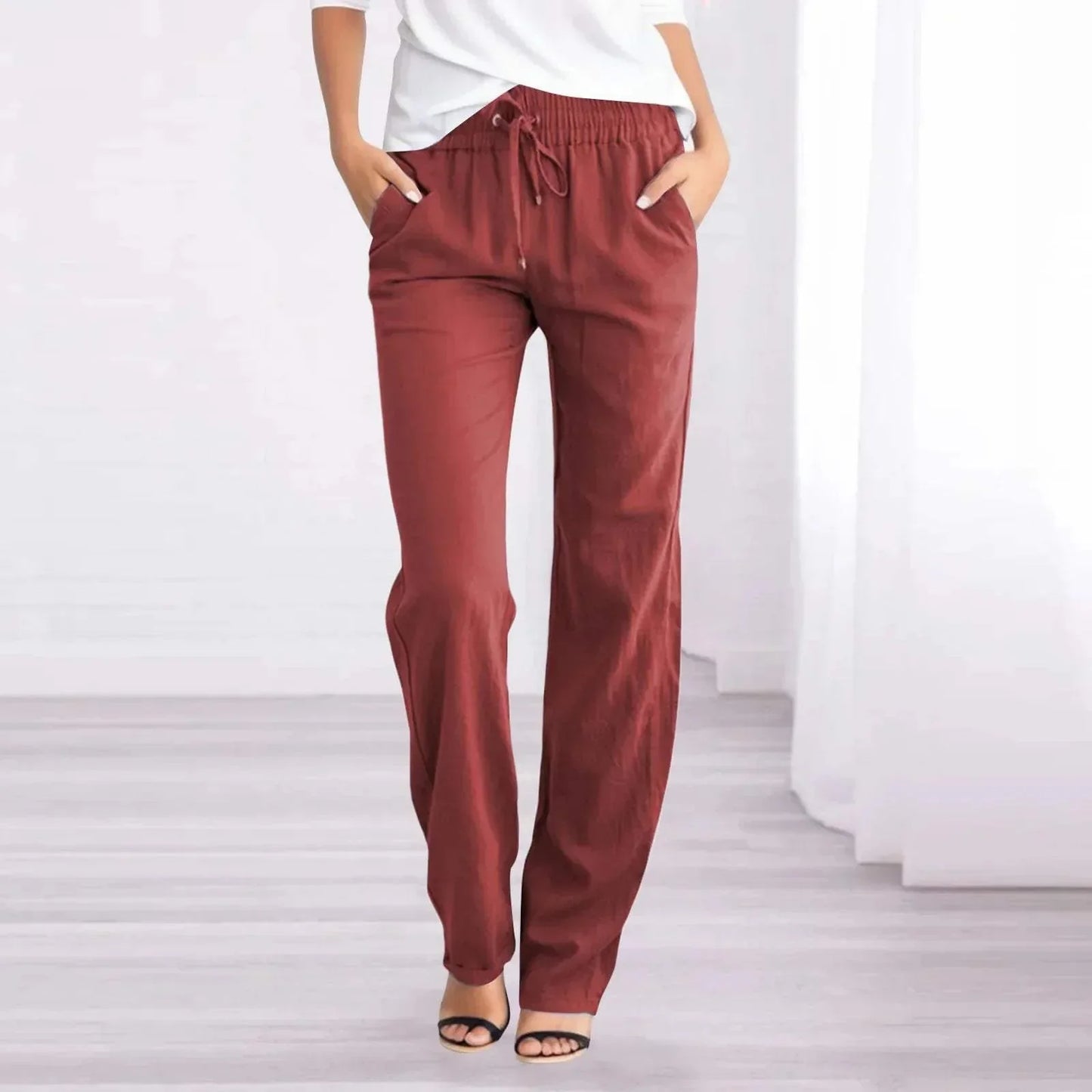 Pantalon décontracté à taille élastique en tissu léger et respirant