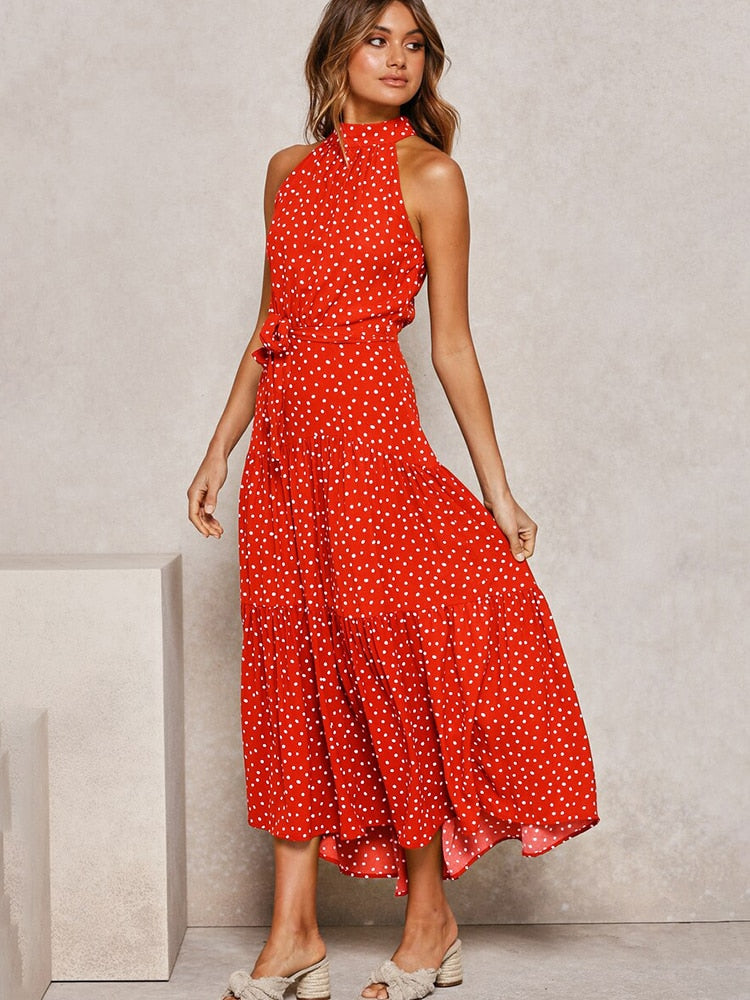 Maya Robe midi à Pois et Taille nouée