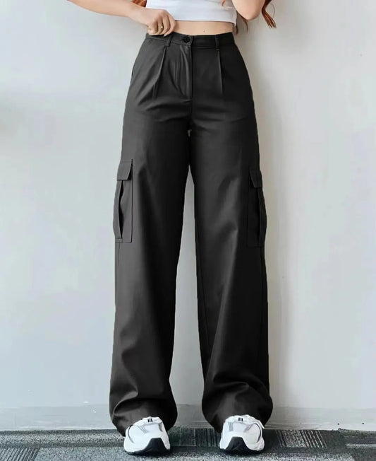 Pantalon Cargo Femme Taille Haute Vintage à Jambes Droites