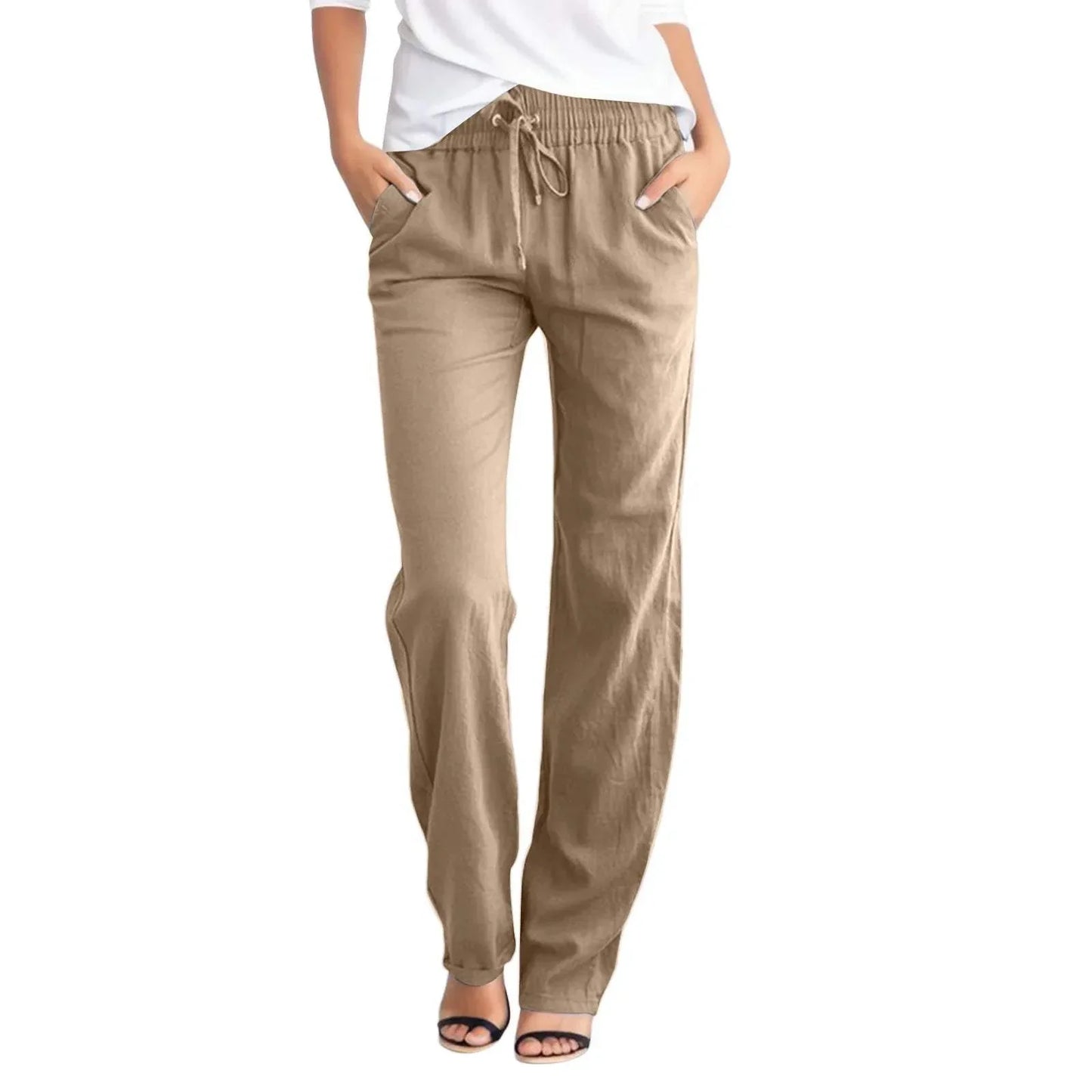 Pantalon décontracté à taille élastique en tissu léger et respirant