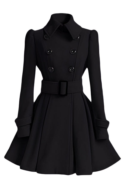 Women's fitted double-breasted coat with belt, perfect for autumn and winter.