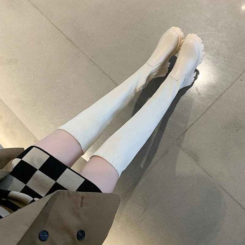 Women's Cuissardes Extensibles à Bout Rond et Talon Moyen