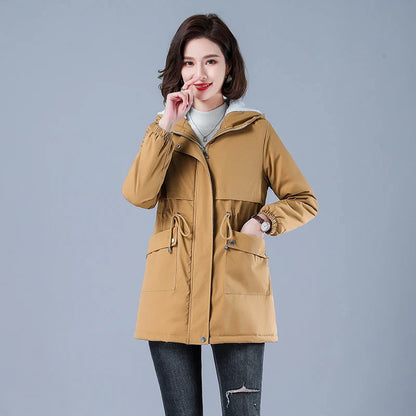 Women's Fluffy Quilted Hooded Mid-Length Jacket