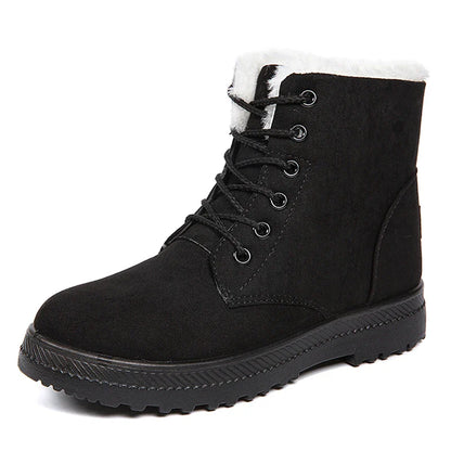 Women's Lace-Up Boots with Thick Soles and Round Toes