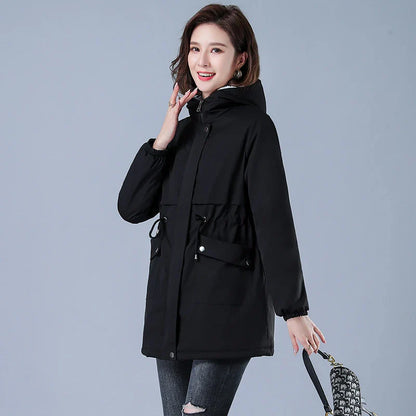 Women's Fluffy Quilted Hooded Mid-Length Jacket