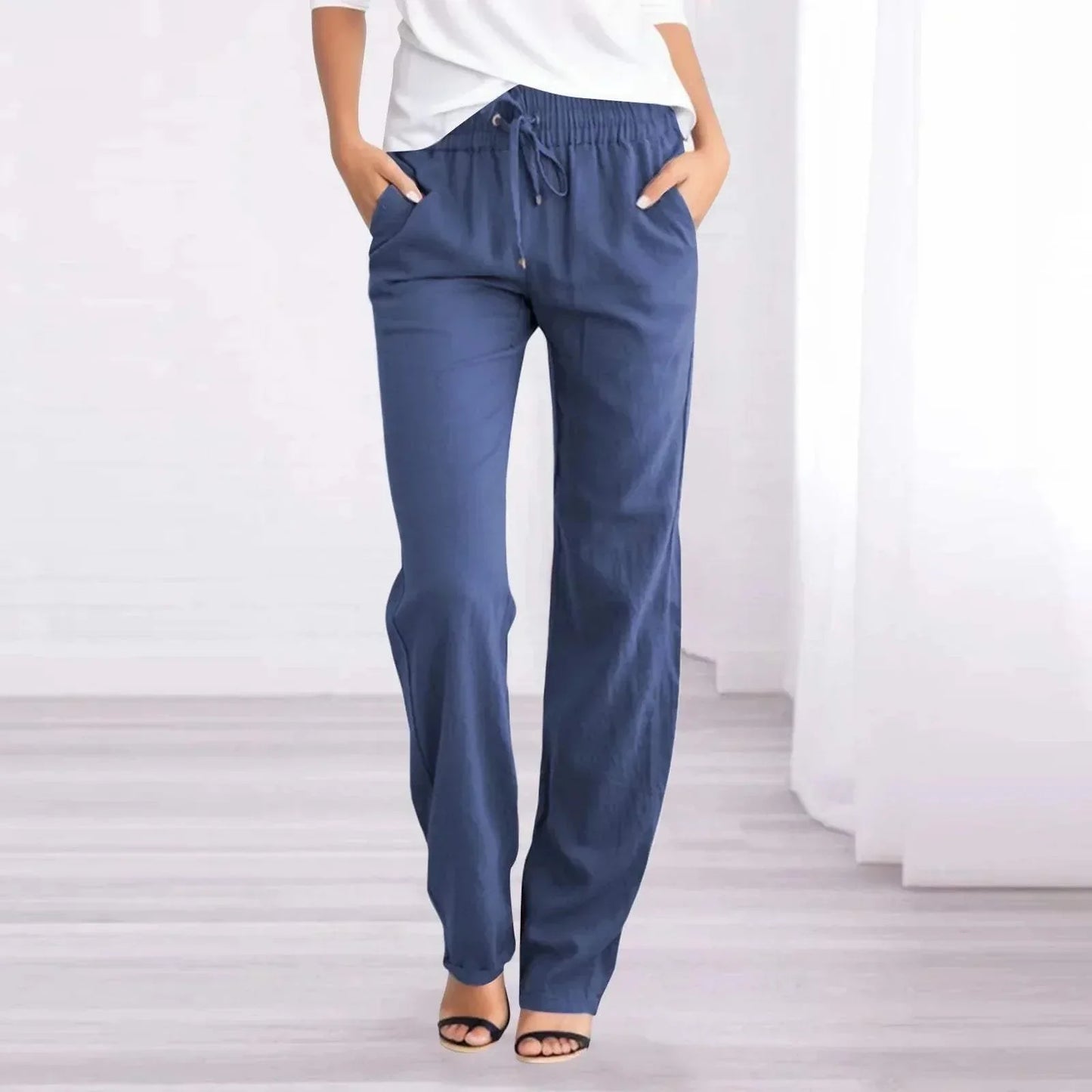 Pantalon décontracté à taille élastique en tissu léger et respirant