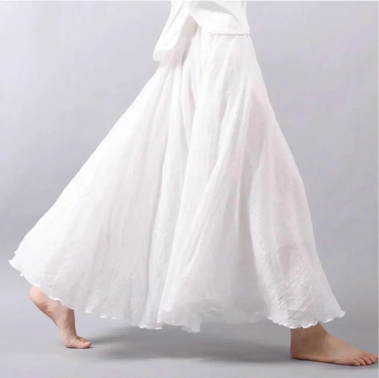 Jupe longue fluid taille plissée en tissu léger stil bohème pour femme