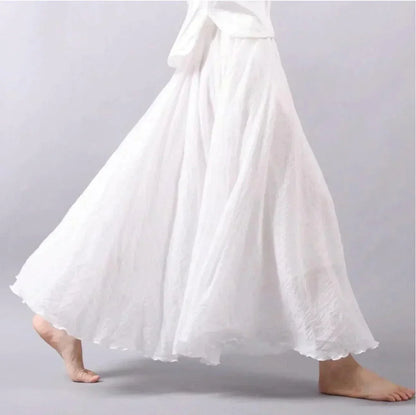 Jupe longue fluid taille plissée en tissu léger stil bohème pour femme