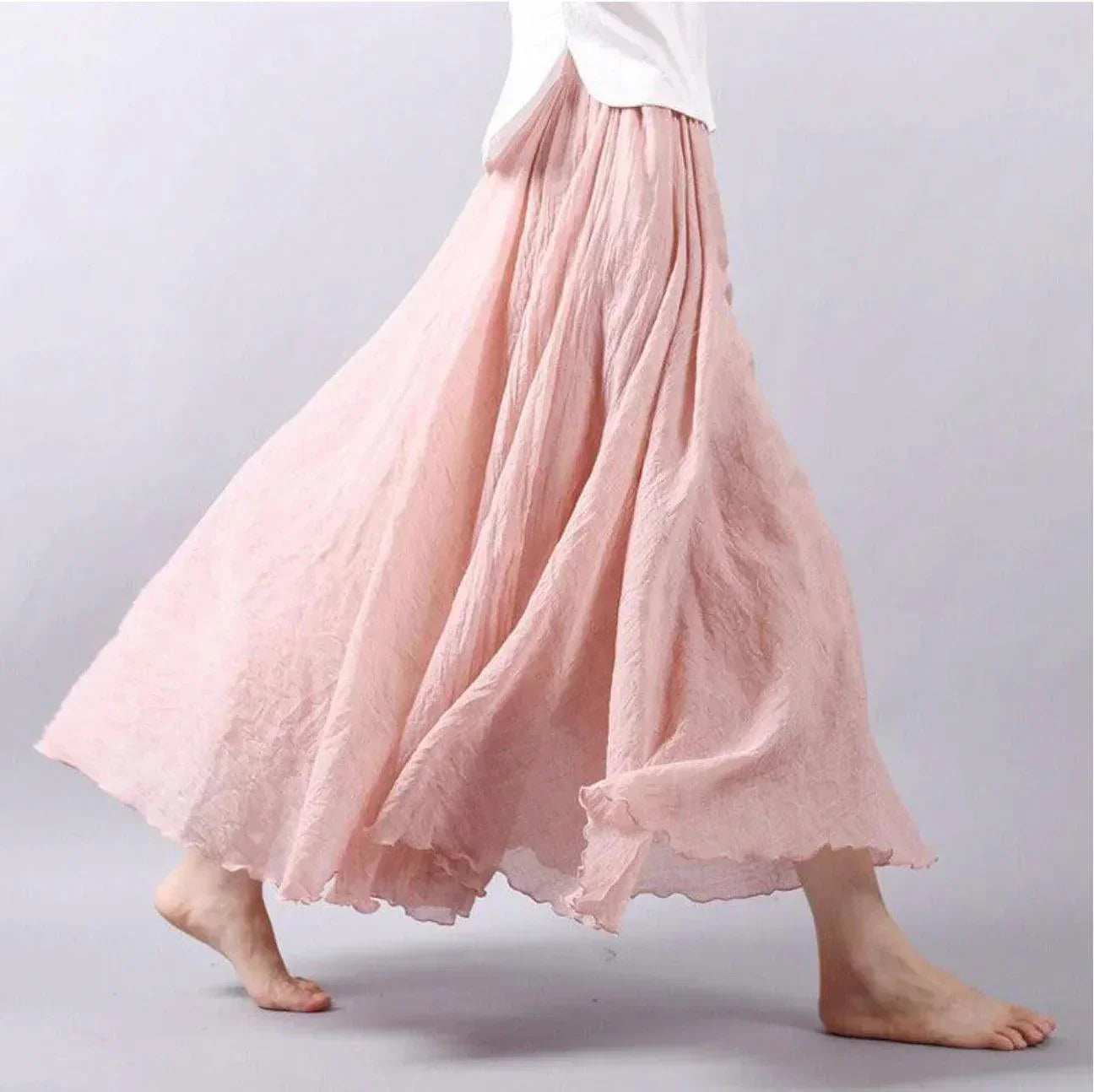 Jupe longue fluid taille plissée en tissu léger stil bohème pour femme