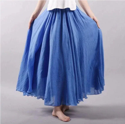 Jupe longue fluid taille plissée en tissu léger stil bohème pour femme