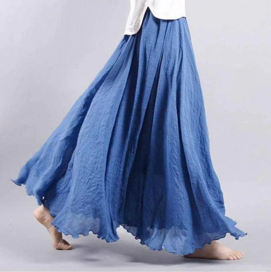 Jupe longue fluide taille plissée en tissu léger style bohème pour femme