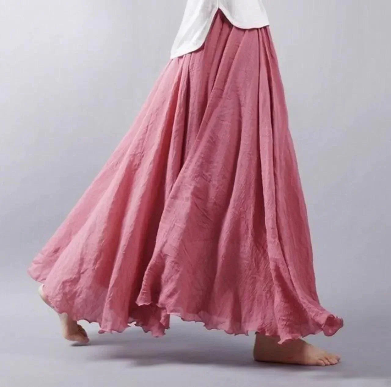 Jupe longue fluid taille plissée en tissu léger stil bohème pour femme