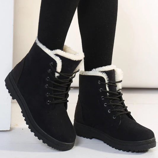 Women's Plush-Lined Boots with Small Heel