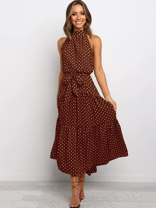 Maya Robe Midi à Pois et Taille Nouée