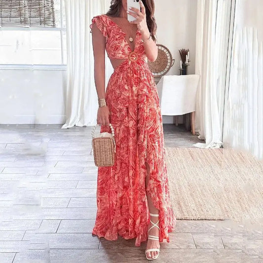 Élise Robe Imprimée à Col V Floral