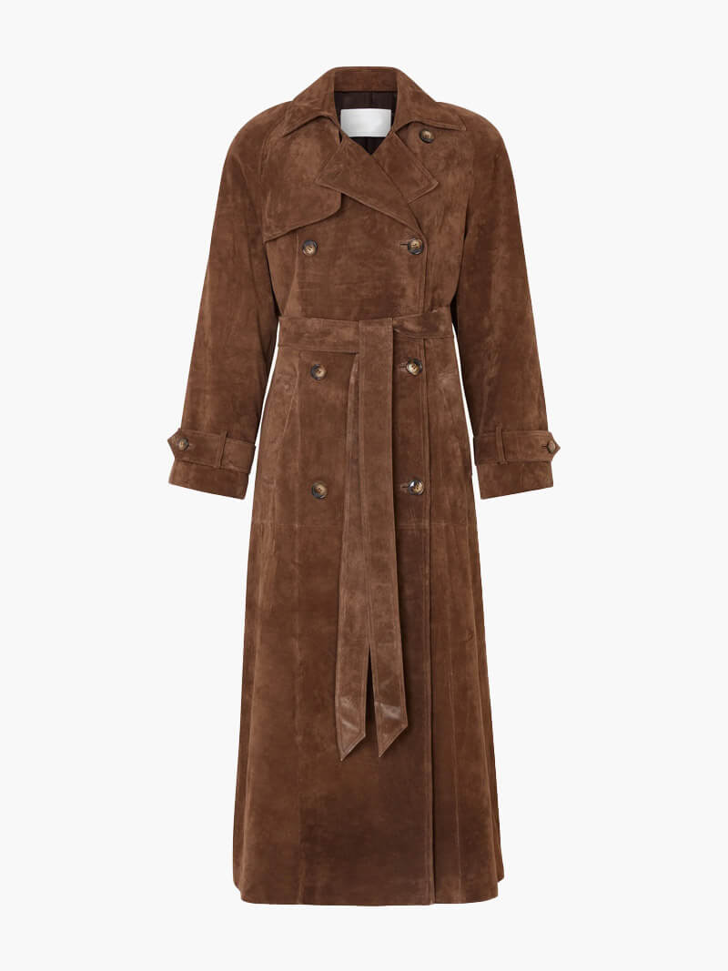 Trench Long Classique pour Femmes à Double Boutonnage et Ceinture Ajustable