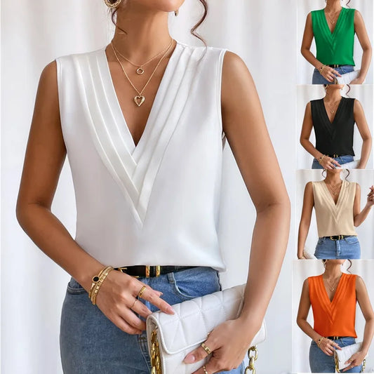 Blouse Femme Sans Manches – Coupe Ample, Style Décontracté, Parfaite pour l’Été