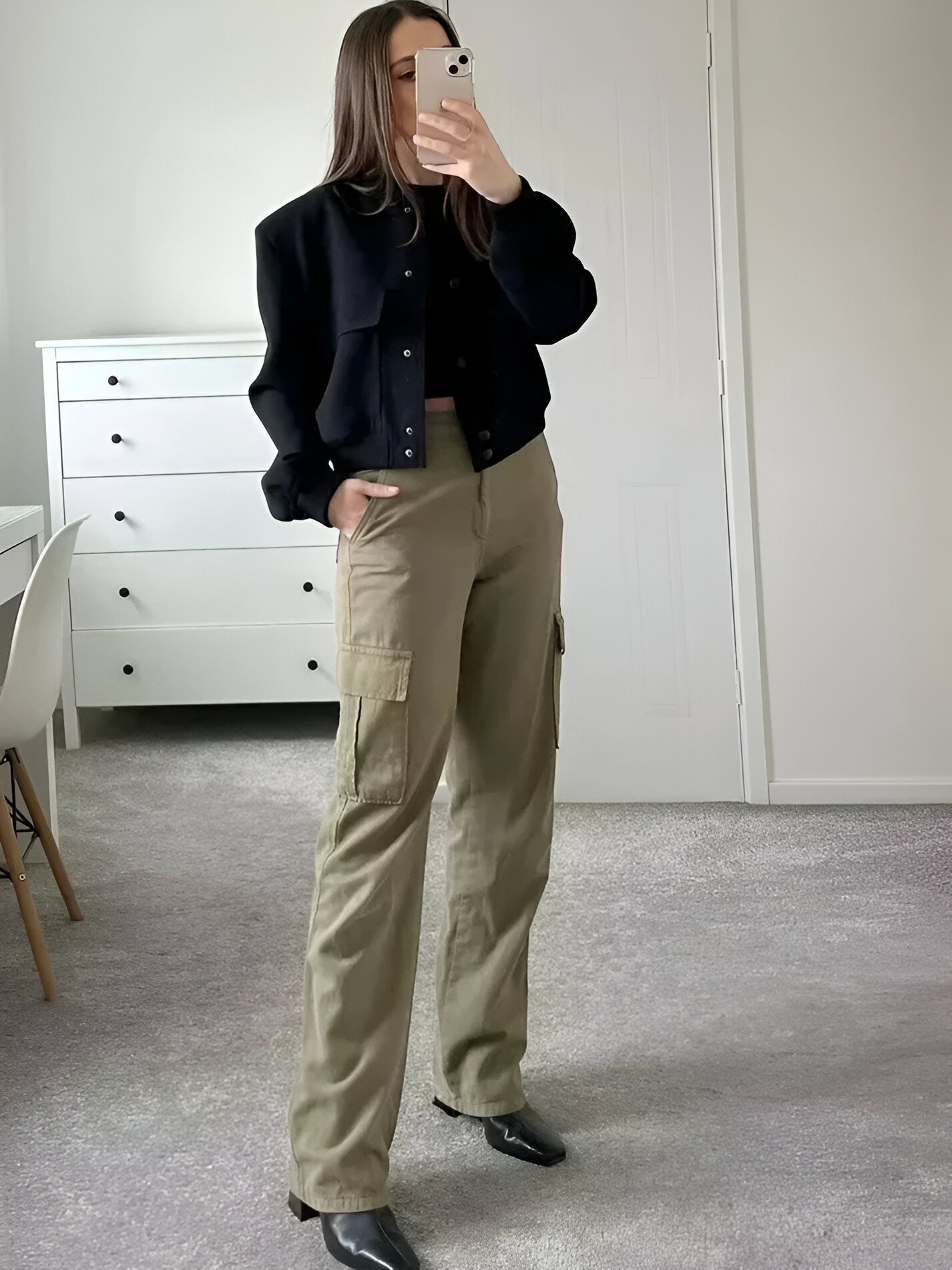Women's Ribbed Collar Button-Down Cropped Varsity Jacket