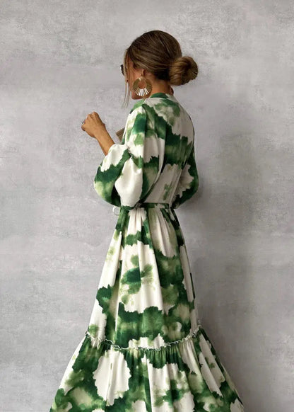 Robe Longue femme élégante à Manches Longues et Décolleté en V
