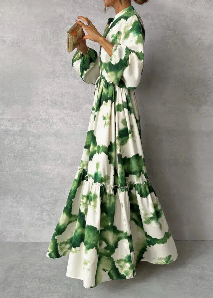 Robe Longue Femme Élégante à Manches Longues et Décolleté en V