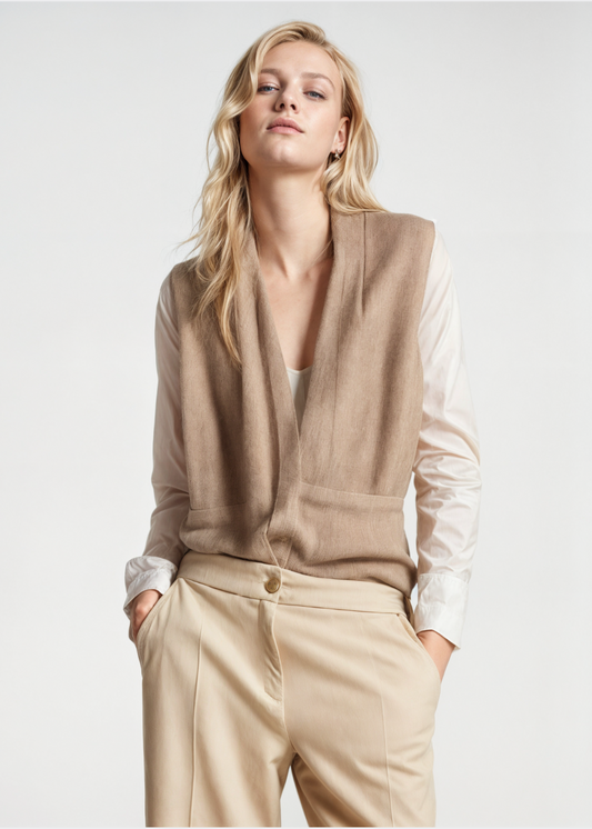 Gilet en Laine à Col V Plongeant avec Liens à Nouer pour Femme