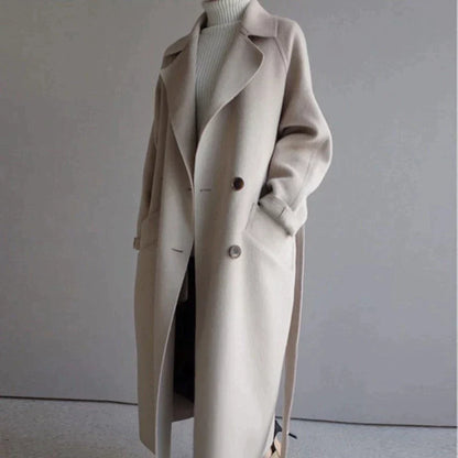 Manteau Oversize Pour Femmes Ceinturé Avec Col Fin, Coupe Décontractée