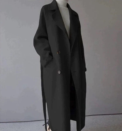 Manteau Oversize Pour Femmes Ceinturé Avec Col Fin, Coupe Décontractée