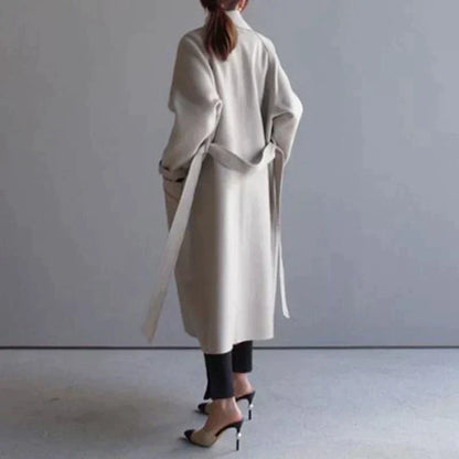 Manteau Oversize Pour Femmes Ceinturé Avec Col Fin, Coupe Décontractée