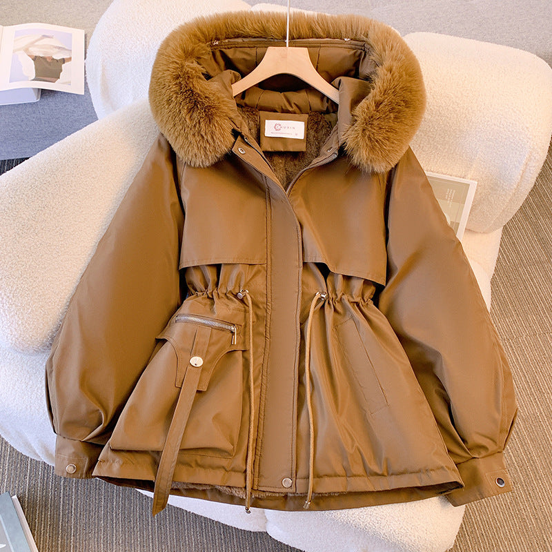 Femme Manteau Hiver Élégant à Capuche en Fausse Fourrure