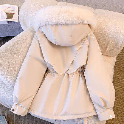 Femme Manteau Hiver Élégant à Capuche en Fausse Fourrure