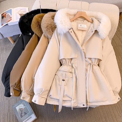 Femme Manteau Hiver Élégant à Capuche en Fausse Fourrure