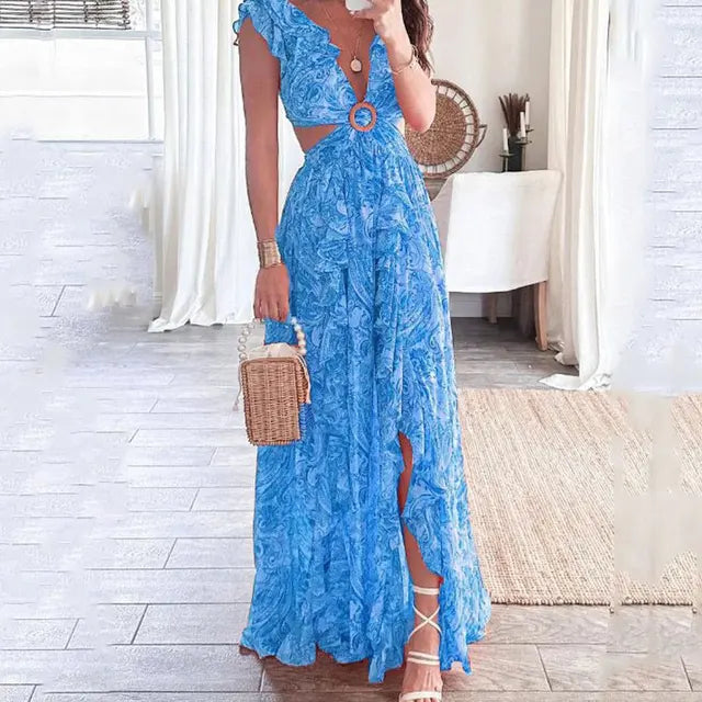 Élise Robe Imprimée à Col V Floral