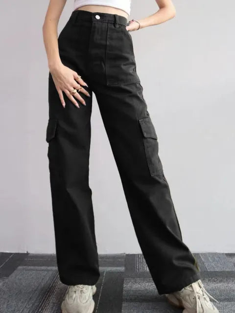 Pantalon Cargo Femme Taille Haute Vintage à Jambes Droites