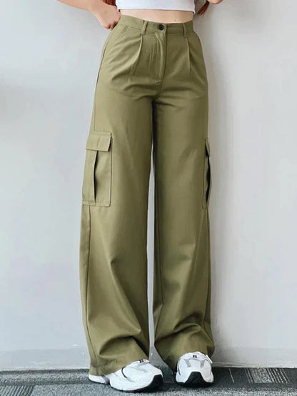 Pantalon Cargo Femme Taille Haute Vintage à Jambes Droites