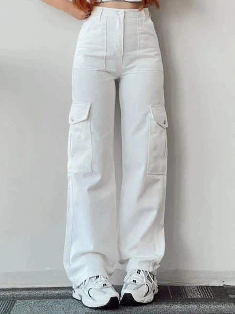 Pantalon Cargo Femme Taille Haute Vintage à Jambes Droites