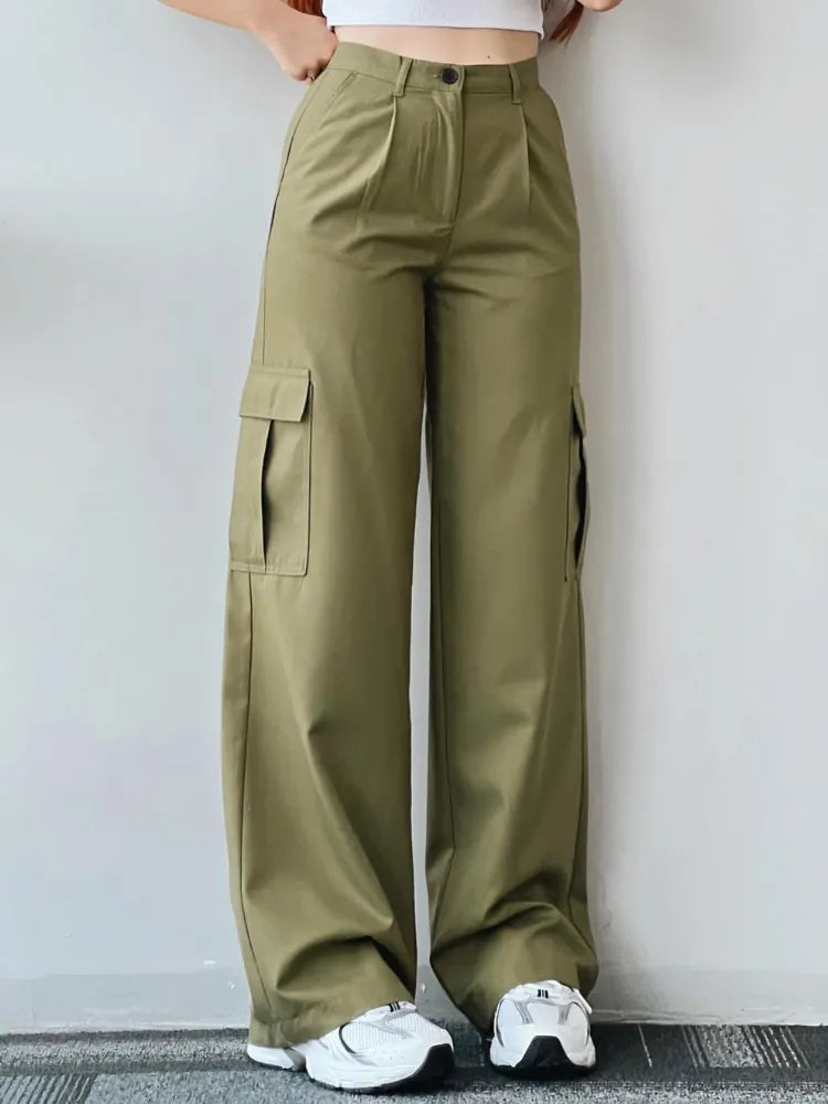 Pantalon Cargo Femme Taille Haute Vintage à Jambes Droites