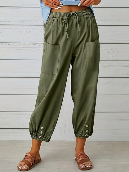 Pantalon décontracté à taille élastique avec cordon et chevilles boutonnées
