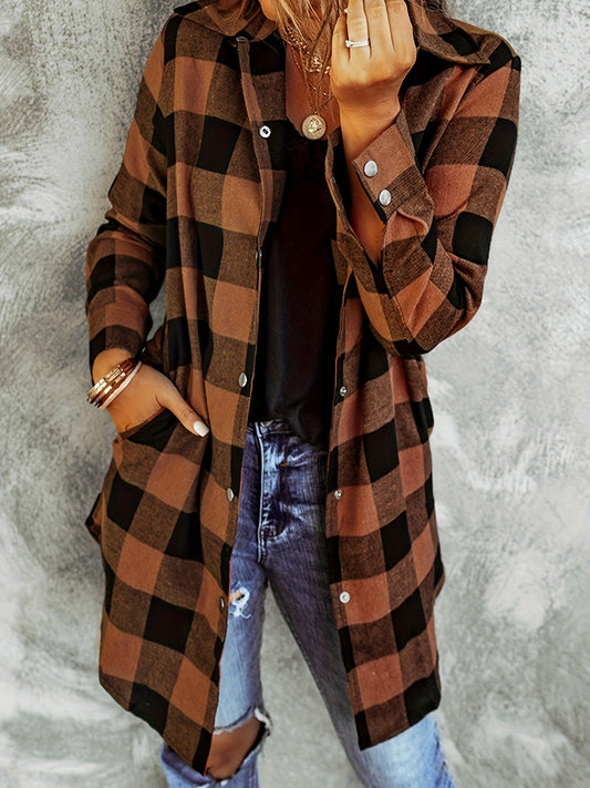 Chemise à Carreaux Tissée pour Femmes – Boutonnée – Manches Longues – Style Décontracté