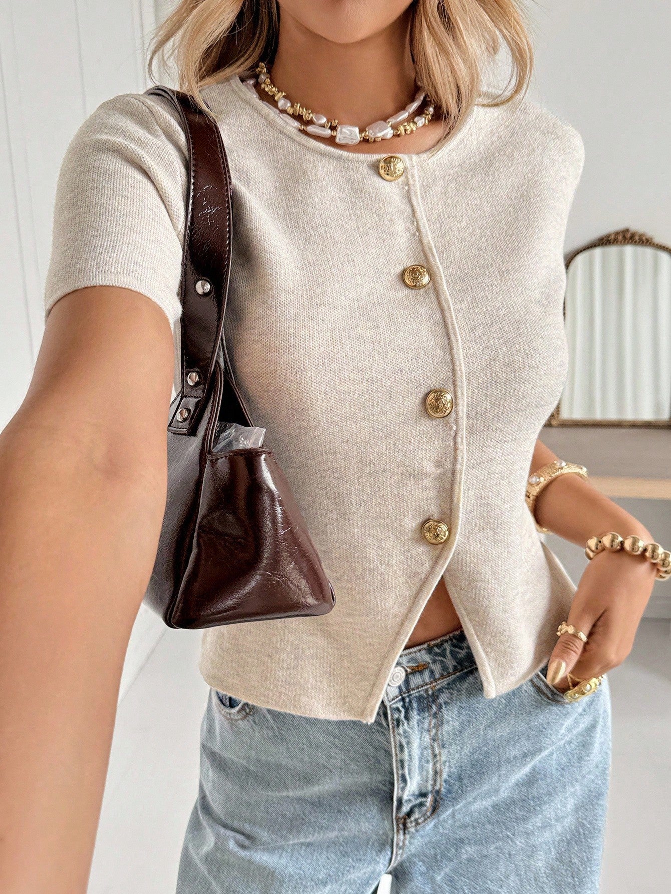 Women's Casual Knit Cardigan – Soft Short Sleeve Button Front Sweater