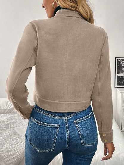 Women’s Black Military-Style Jacket – Short Zip Front Coat