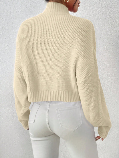 Women’s Ribbed Knit Sweater Cozy Casual Pullover with Long Sleeves & High Neck