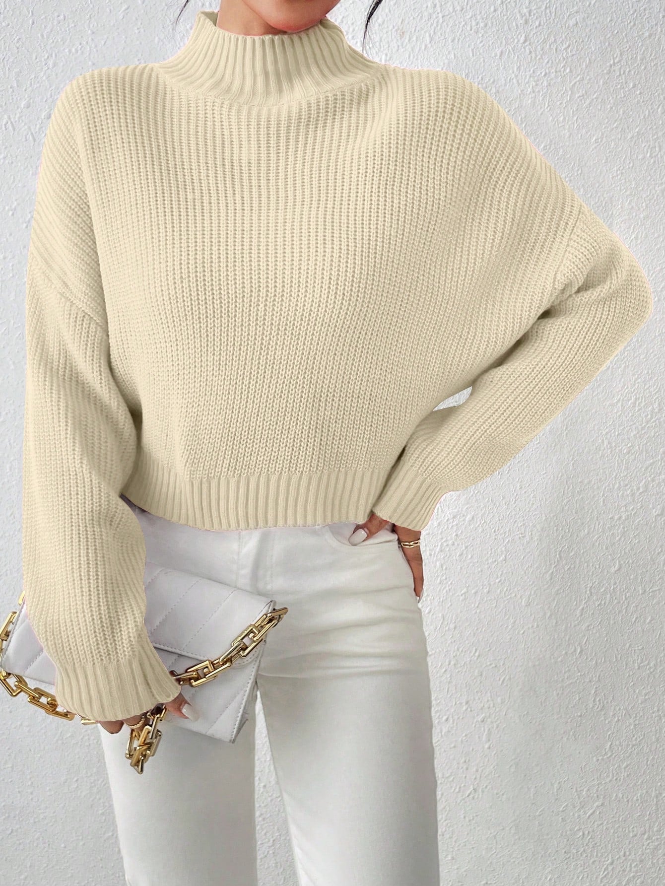 Women’s Ribbed Knit Sweater Cozy Casual Pullover with Long Sleeves & High Neck