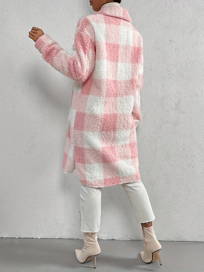 Manteau à Carreaux pour Femmes à Manches Longues et Coupe Ample