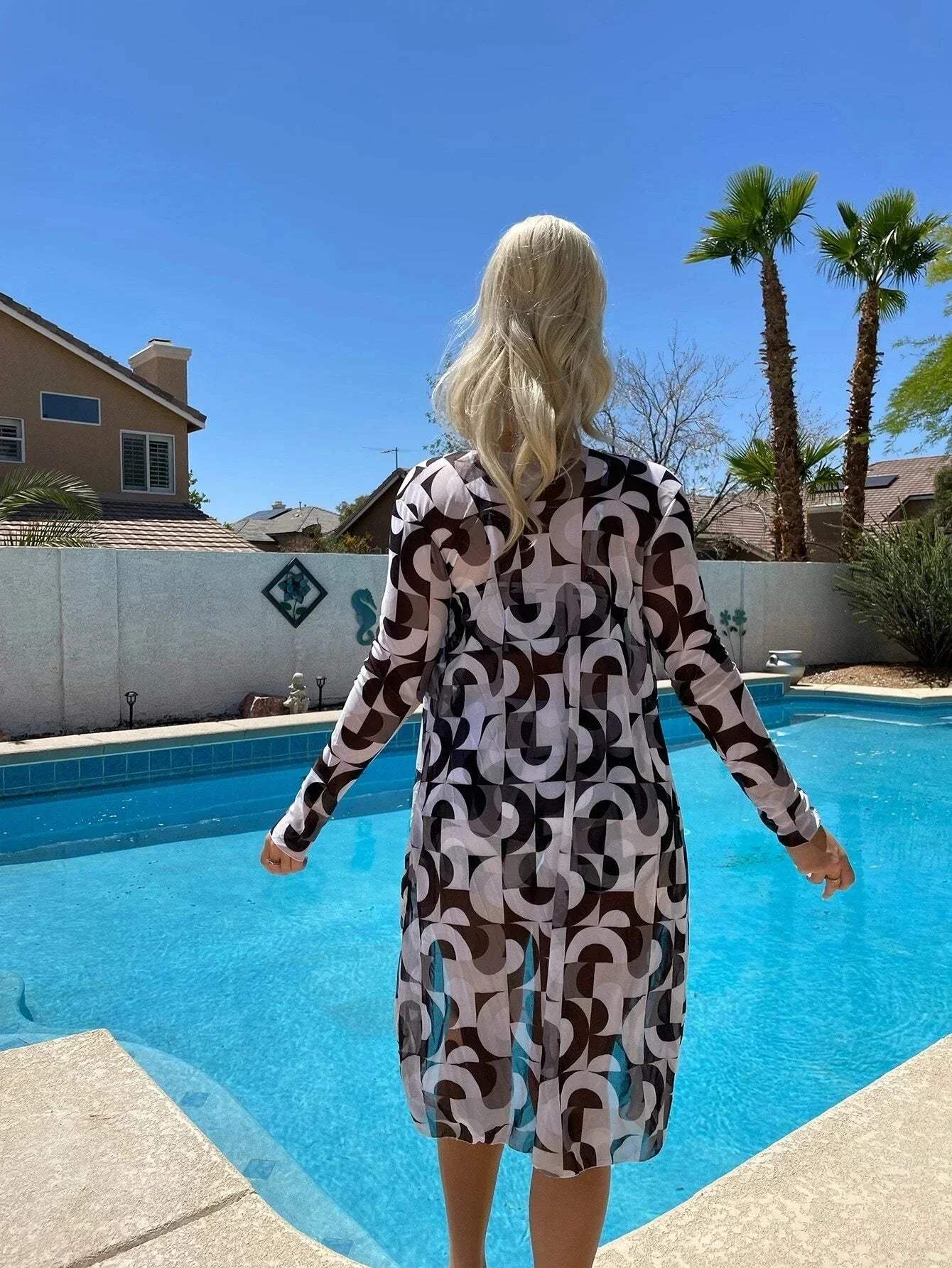 Pour femme - Ensemble 3 pièces de plage avec cardigan long transparent