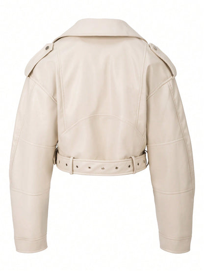 Women’s Street Moto Faux Leather Jacket – Cropped Zip Biker Coat