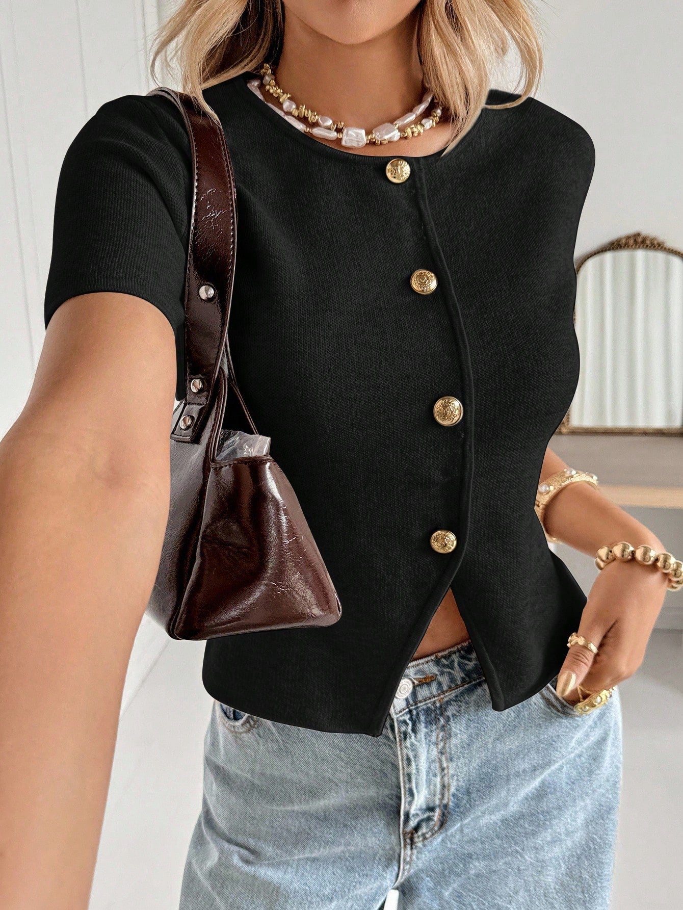 Women's Casual Knit Cardigan – Soft Short Sleeve Button Front Sweater