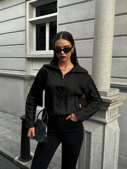 zip-up winter pullover knit top Women. Nushes 